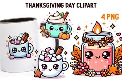 Cute Kawaii Thanksgiving Clipart | Fall Pumpkin Turkey PNG Product Image 1