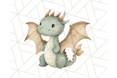 Watercolor Baby Dragon Clipart, Cute Nursery Fantasy PNG Product Image 3