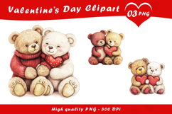 Valentine’s Day Teddy Bear Couple Clipart PNG Set Product Image 1