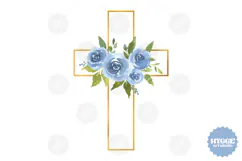 Watercolor Easter Christian Floral Cross Sublimation PNG Product Image 1