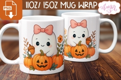 Cute Halloween mug wrap PNG, Cute ghost and pumpkins png Product Image 3