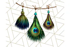 Peacock Christmas Clipart in Jewel Tones, Christmas Png Product Image 5