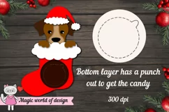 Dog in a Christmas sock candy dome svg, Layered Paper Product Image 3