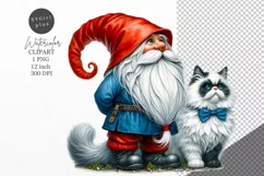 Gnome clipart, Gnome and cat clipart, Cat sublimation Product Image 1