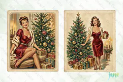 Vintage Christmas Pin-up Stamp Clipart Product Image 1