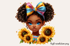 Cute Black Girl with Flower Clipart PNG Product Image 1