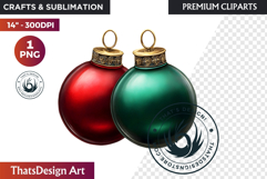 Christmas Baubles Clipart, Festive Holiday Ornaments PNG Product Image 1