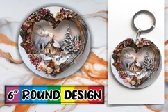 3D Heart Frame Round Design Winter Scene Sublimation PNG Product Image 1