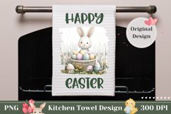 Easter Kitchen Towel, Watercolor Easter Bunny Kitchen Towel Product Image 1
