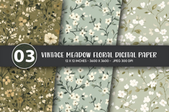 Vintage Meadow Floral Digital Paper Product Image 1