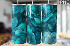Teal Alcohol Ink Flower Tumbler Wrap -High Quality 300 Dpi Product Image 1