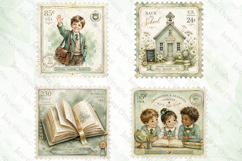 Vintage Back to School Postage Stamp Clipart Product Image 1