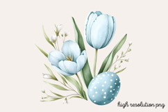Cute Aqua Easter Watercolor Clipart PNG Product Image 1