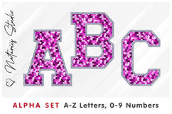 Pink Sequins Alpha Set. Letters Numbers Clipart. Product Image 1