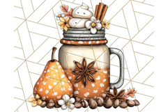 Fall Drink Clipart PNG, Cozy Autumn Cocoa and Latte Art Product Image 5
