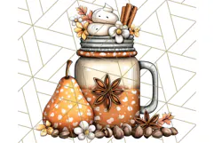 Fall Drink Clipart PNG, Cozy Autumn Cocoa and Latte Art Product Image 5