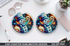 Snowman Car Coaster Sublimation|Christmas Coaster PNG Design Product Image 1