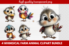 4 Whimsical Farm Animal Clipart | Cute Farm Animals PNG Set Product Image 1