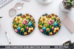 Flower Car coaster sublimation, Summer Coaster PNG Design Product Image 1
