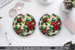 Flowers Car Coaster Sublimation|Christmas Coaster PNG Design Product Image 1