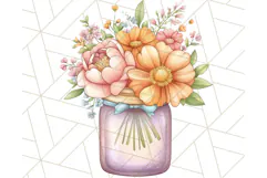 Flowers in Glass Jars PNG, Rustic Floral Watercolor Clipart Product Image 5
