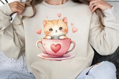 Watercolor Valentine Cat Love Clipart PNG Product Image 1