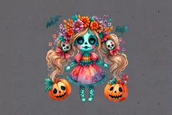 Watercolor Halloween Zombie Doll. PNG sublimation Product Image 5