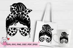 Cow spots Messy Bun Life svg, Mom Life Glasses Bandana Product Image 3