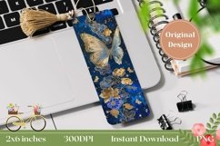 Butterfly Bookmark Printable, Golden Flowers Bookmark PNG Product Image 1