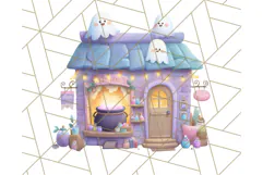 Pastel Halloween Town PNG Clipart, Spooky Shops & Homes Png Product Image 5