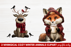 Whimsical Cozy Winter Animals Clipart | Cute Snowy Forest Product Image 1