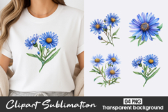 Blue Floral Watercolor Clipart PNG Product Image 1