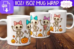 Halloween Season mug wrap PNG, Cute Skeleton mug PNG Product Image 2