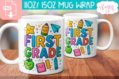 First grade mug Wrap PNG, cute teacher mug wrap PNG Product Image 1