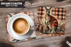 Kangaroo, Animal coaster, Buffalo Plaid Square Coaster PNG Product Image 1