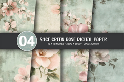 Sage Green Rose Digital Paper Product Image 1