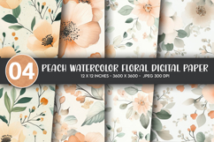Peach Watercolor Floral Digital Paper Product Image 1