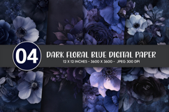Dark Floral Blue Digital Paper Product Image 1