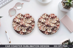 Flowers Car Coaster Sublimation| Flowers Coaster PNG Design Product Image 1