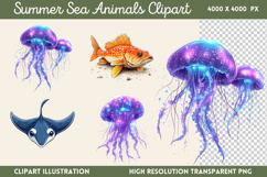 Summer Sea Animals Clipart PNG Product Image 1