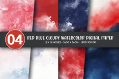 Red Blue Cloudy Watercolor Digital Paper Product Image 1