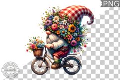 Floral Crown Gnome Rides A Bike Sublimation Clipart Design Product Image 1
