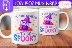 Spooky Season mug wrap PNG, Cute Halloween mug template Product Image 2