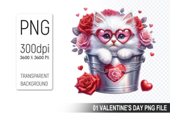 Valentine&#039;s Cat in Bucket, Animal Graphic For Crafts Product Image 1