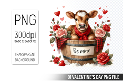 Cute Cow PNG, Valentine&#039;s Day Sublimation PNG Product Image 1
