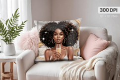 Afro Girl /Woman braided hair Pillow Design, Black Queen PNG Product Image 1