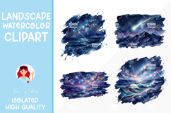 4 Galaxy Night Watercolor Landscapes Product Image 1