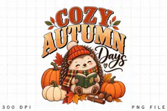 Cozy Autumn Days PNG, Cute Hedgehog Reading Book Fall Product Image 4