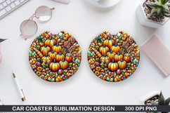 Pumpkins Car Coaster Sublimation| Halloween Coaster PNG Product Image 1