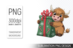 Cute Christmas Highland Cow , Animal Sublimation Clipart PNG Product Image 1